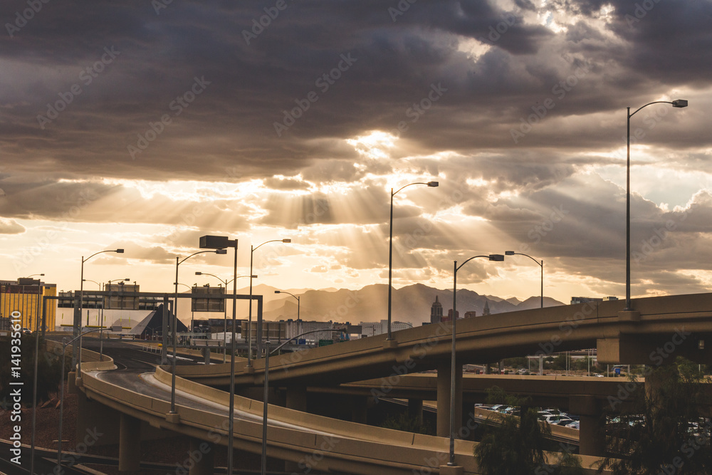 Sun Rays and Storm Clouds Over Las Vegas