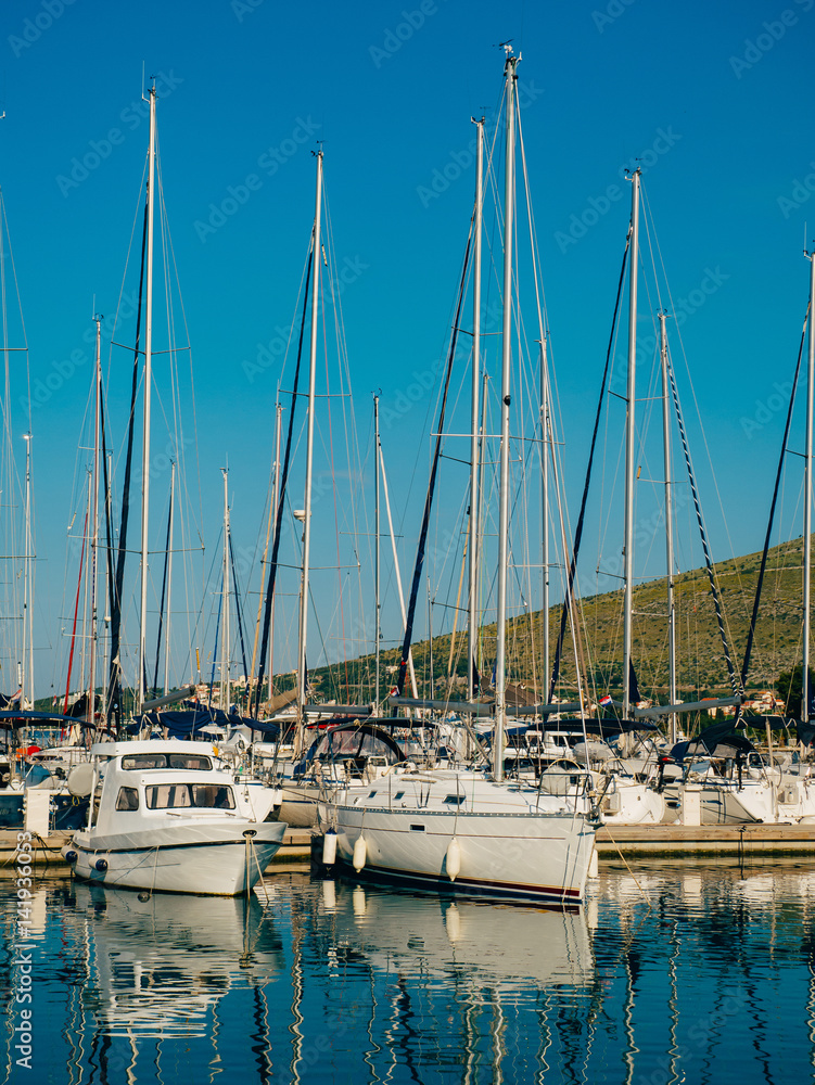 Mooring for yachts near the old town of Trogir, Croatia.