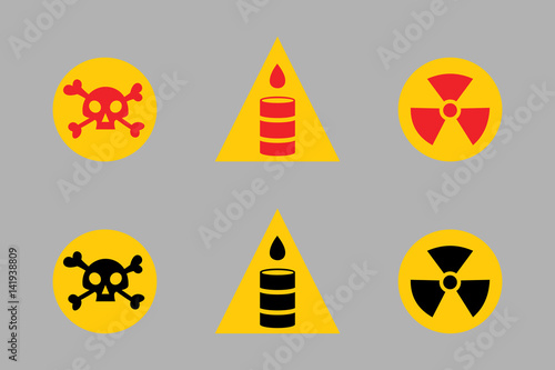 Prohibition signs set oil industry production vector yellow red warning danger symbol forbidden safety information and protection no allowed caution information.