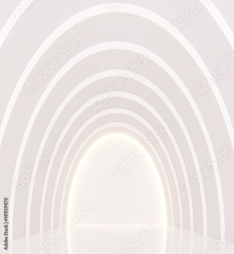 Empty white room modern space interior 3d rendering image.a curve wall with pure white. Decorate wall with hidden light