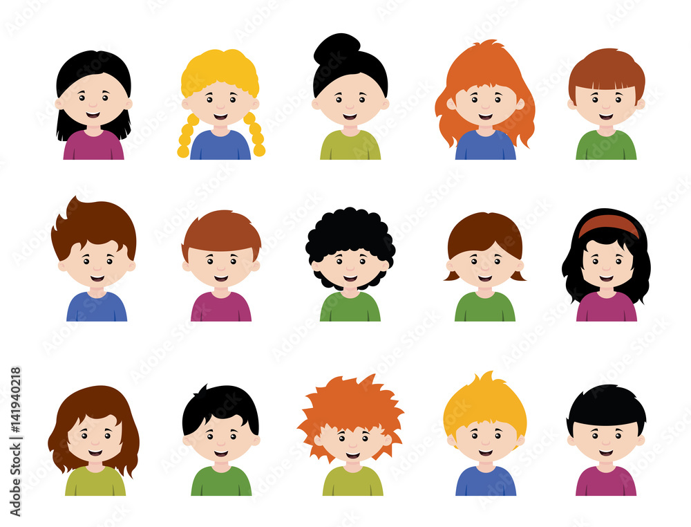 Big set of vector kids avatars,cute cartoon boys and girls faces with various emotions Big set of vector kids avatars,cute cartoon boys and girls faces with various emotions