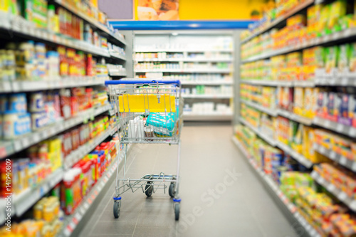Wallpaper Mural Shopping Cart Standing In Supermarket Torontodigital.ca