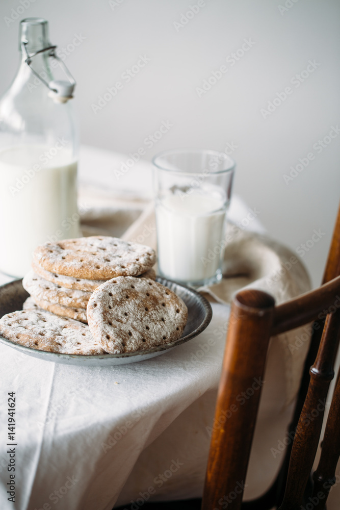 Finnish rye flat bread on rustic background. Traditional lapland food Finnish rye flat bread on rustic background. Traditional lapland food