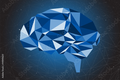 Abstract of brain graphic using polygon and geometry shape with connected link line on background.