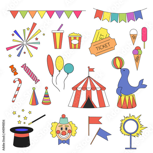 Circus icon set with circus equipment