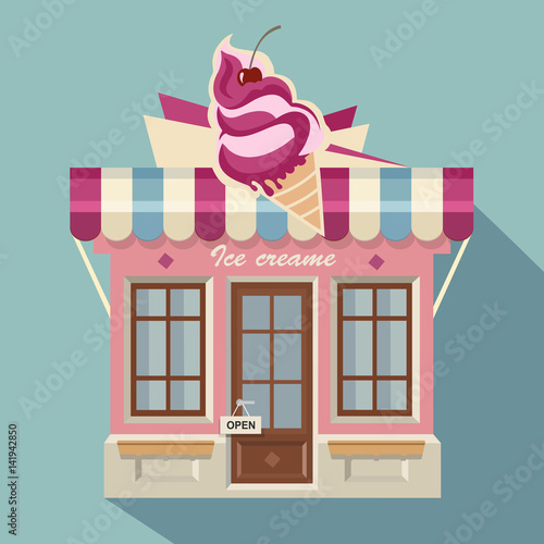 Vector modern shop, detailed facade background in flat style