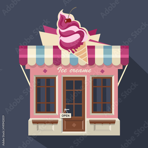 Vector modern shop, detailed facade background in flat style