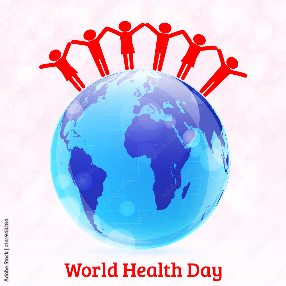 World Health Day vector background with globe and people