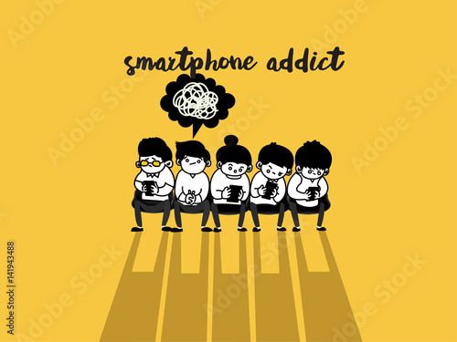 People using smart phone socializing on internet, smart phone addiction design concept