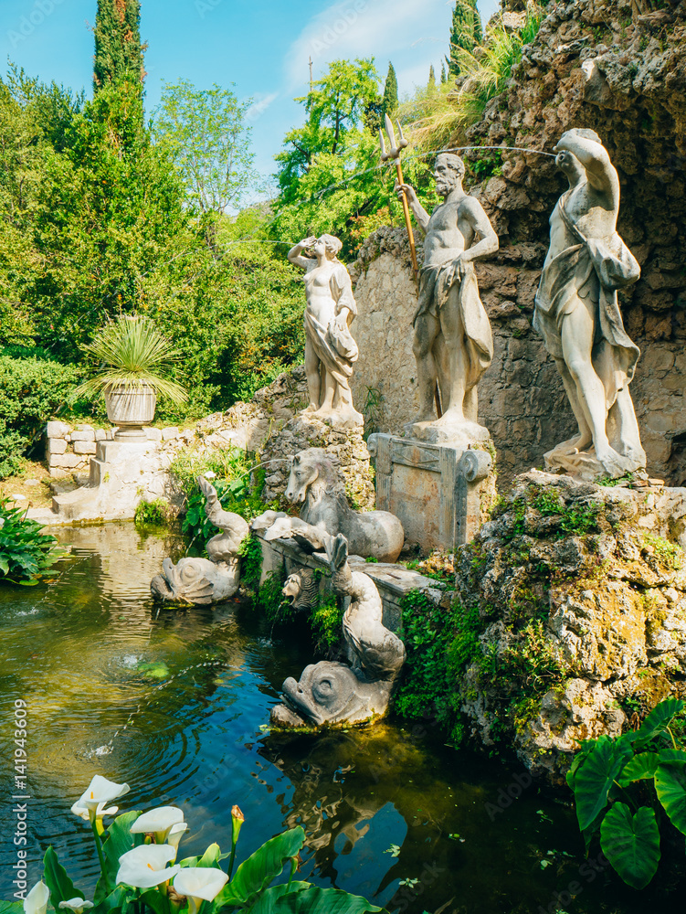 Fountain Neptune in Trsteno Arboretum, Dubrovnik, Croatia