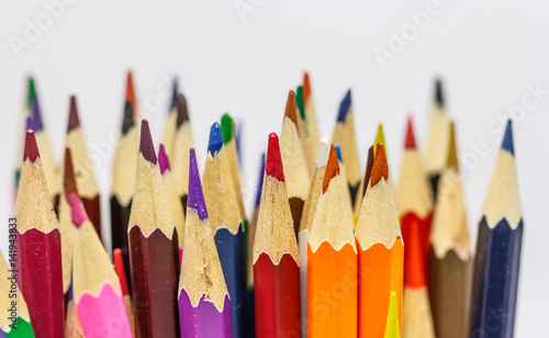 Many colored pencils isolate on white background
