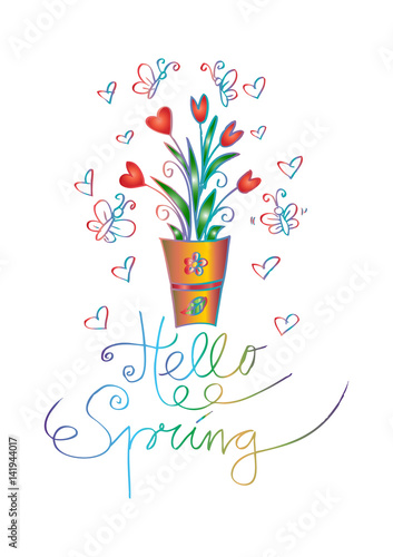 Hello spring tulips in flower vase
