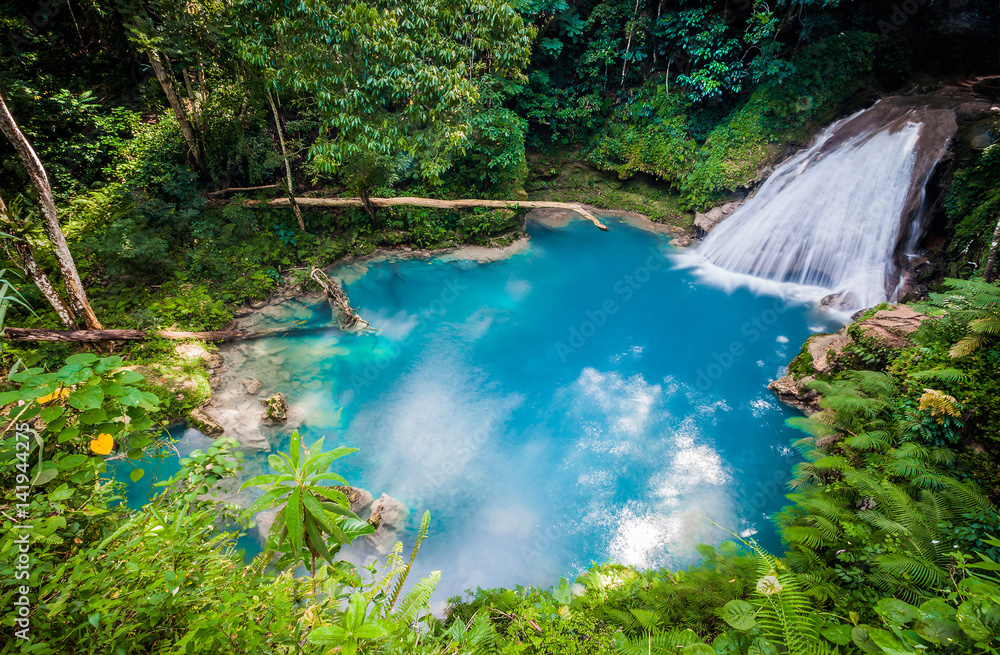 Blue hole waterfall