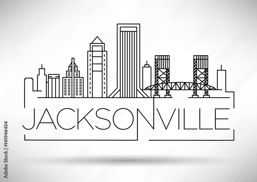 Plakat Minimal Jacksonville Linear City Skyline with Typographic Design