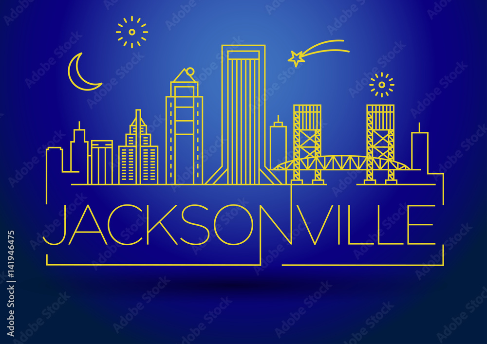 Minimal Jacksonville Linear City Skyline with Typographic Design