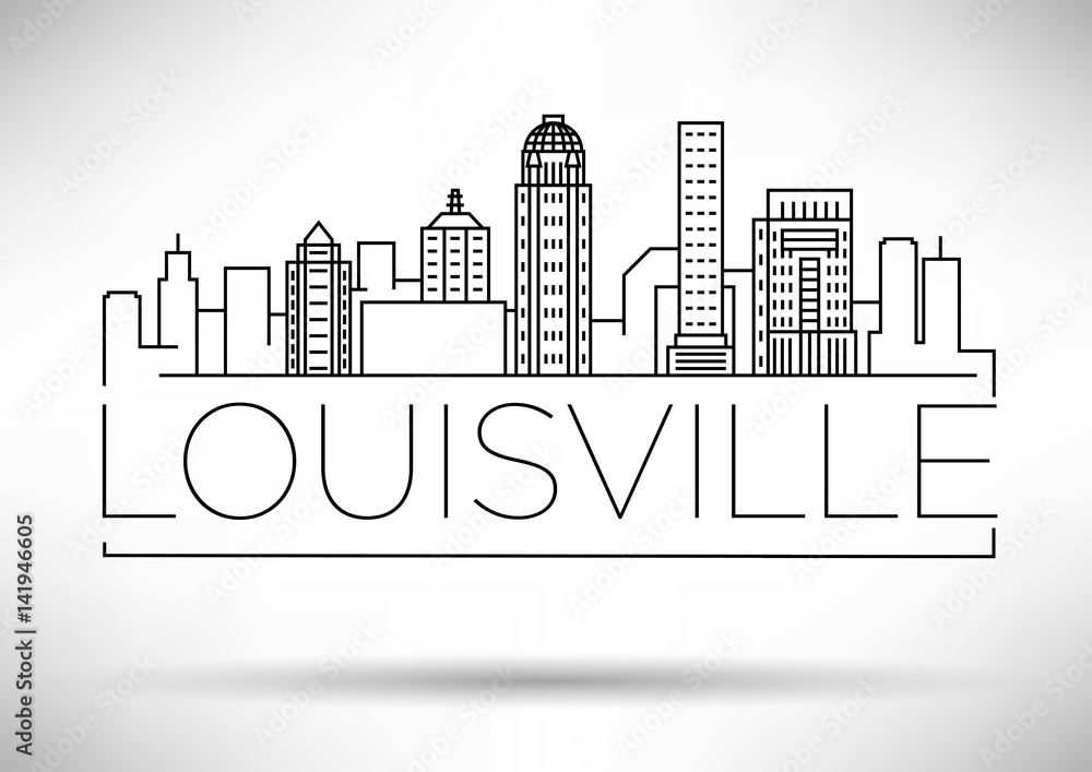 Plakat Minimalna liniowa panoramę miasta Louisville z typograficznym wzorem