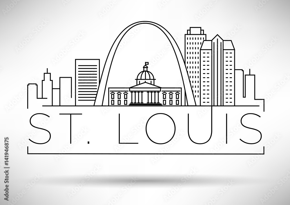 Fototapeta Minimal St. Louis Linear City Skyline with Typographic Design
