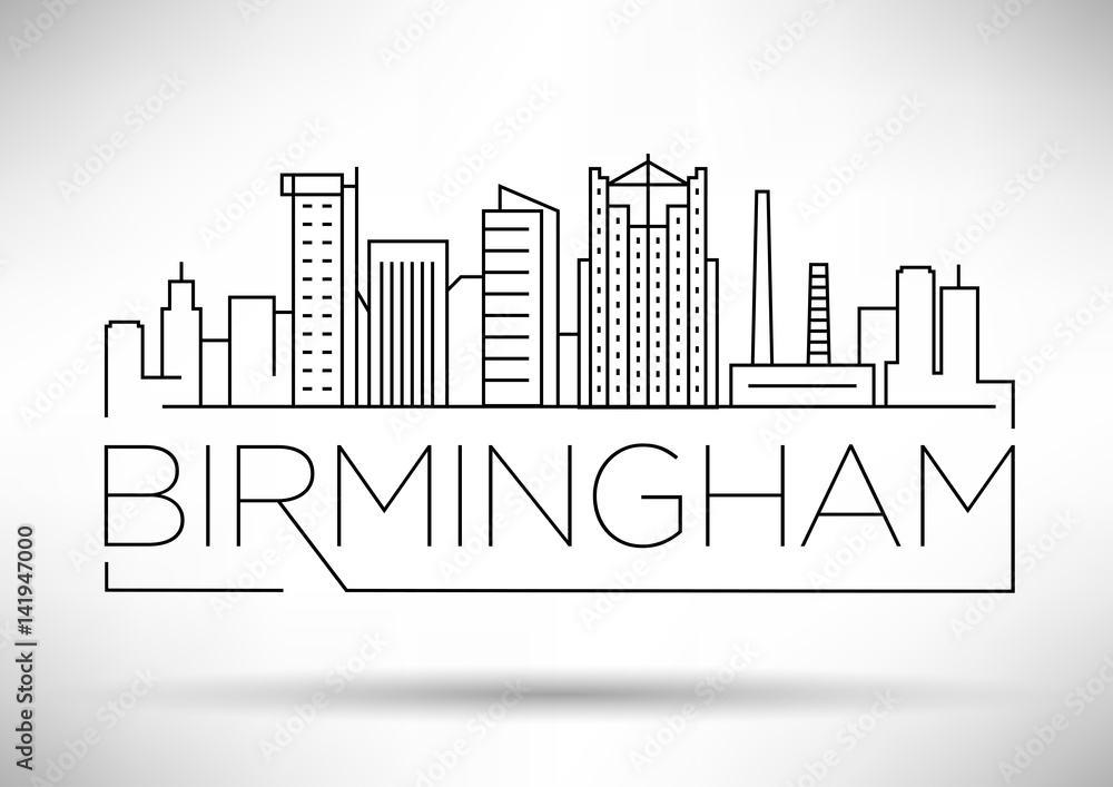 Plakat Minimalistyczna liniowa panorama miasta Birmingham z typograficznym wzorem