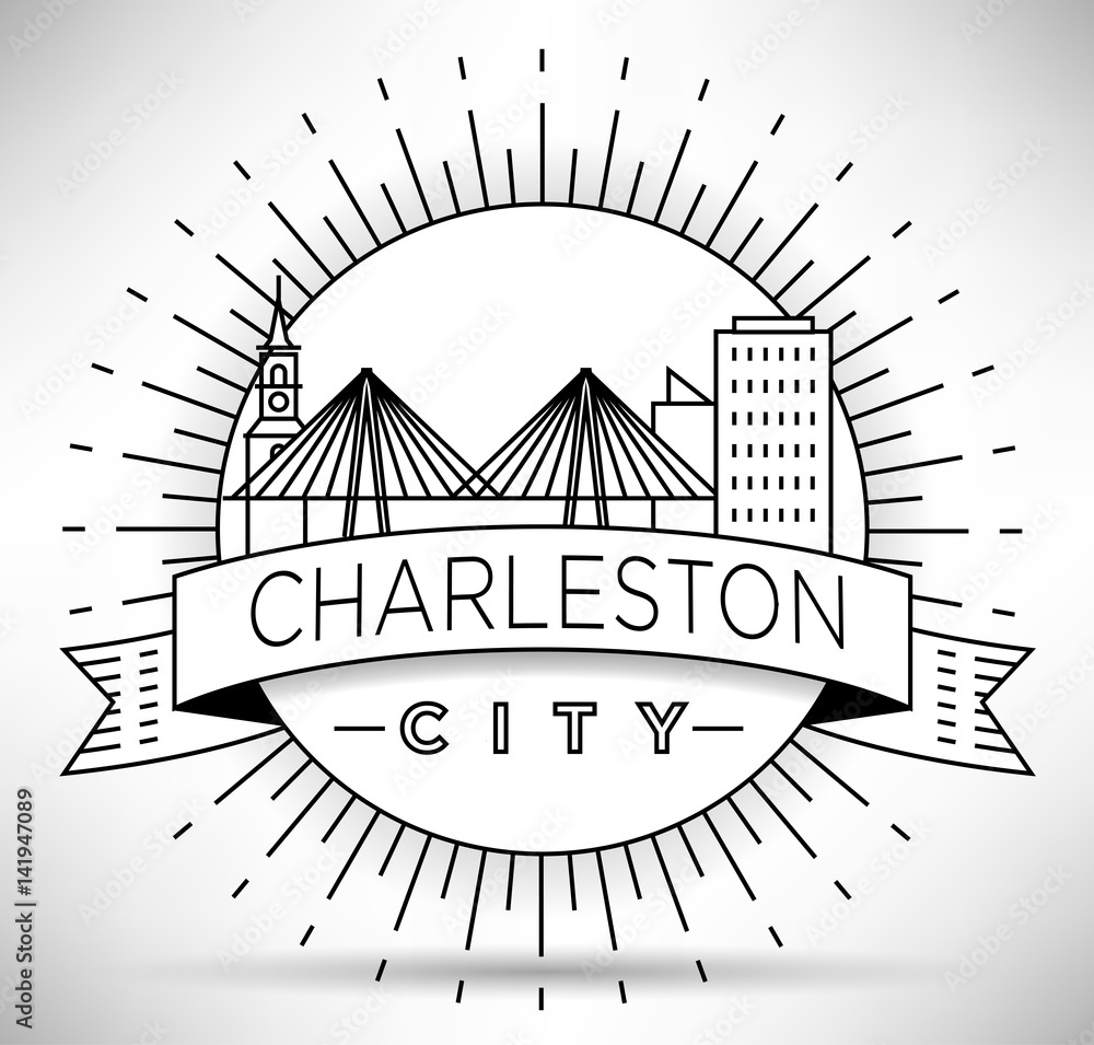 Naklejka premium Minimal Charleston Linear City Skyline with Typographic Design