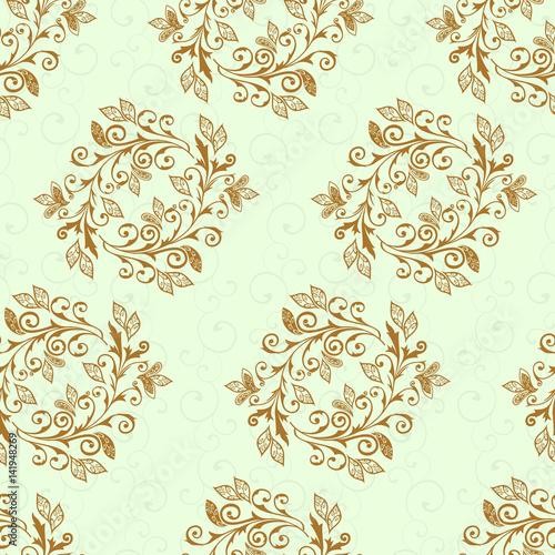 Vector abstract pattern of wreaths with items of Paisley  leaves and flowers.