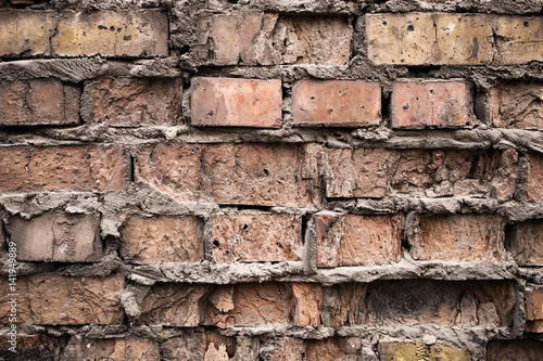 Industrial background, empty grunge urban street with warehouse brick wall