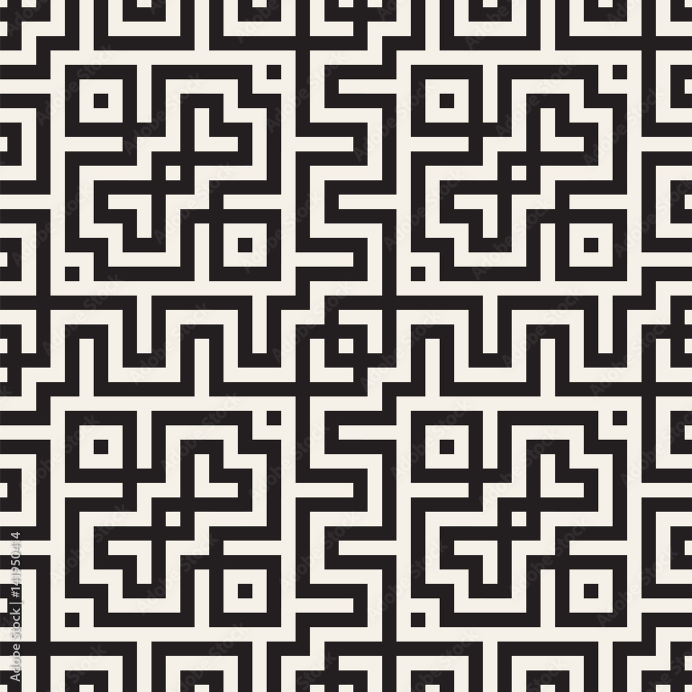 Maze Tangled Lines Contemporary Graphic. Abstract Geometric Background Design. Vector Seamless Pattern.