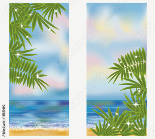 Summer sea tropical banners, vector illustration