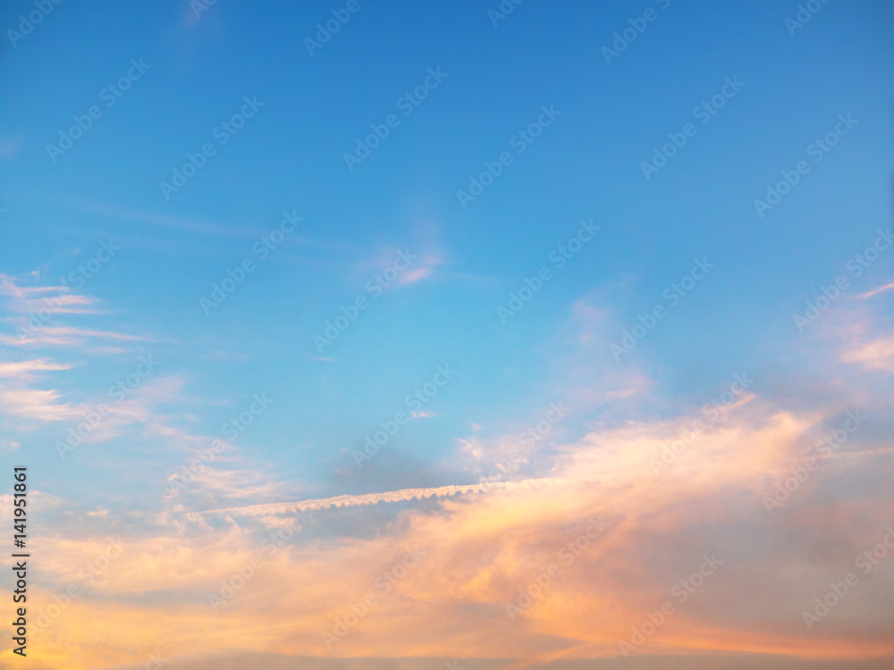 beautiful summer sky  with fluffy cloud on blue