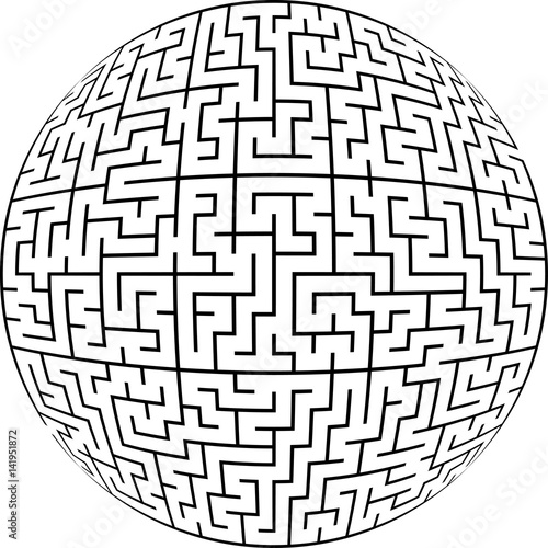 Monochrome Maze Ball. Vector illustration