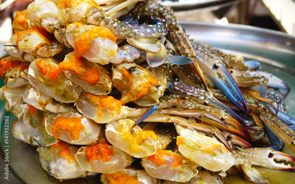 blue crab eggs was arranged on plate for sale on local market Stock Photo Adobe Stock