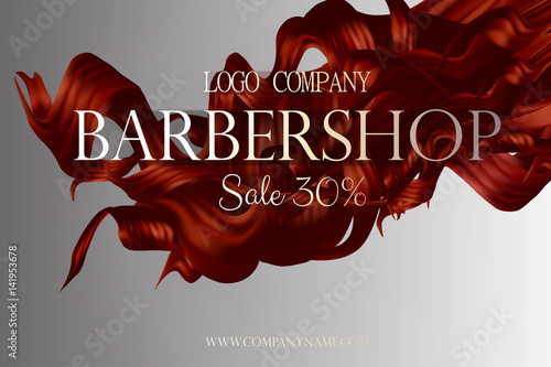 Barbershop poster promo with hair vector 3d illustration. Discount card at the hairdresser