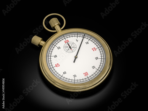 Realistic Classic Stopwatch Isolated on black background. 3d rendering