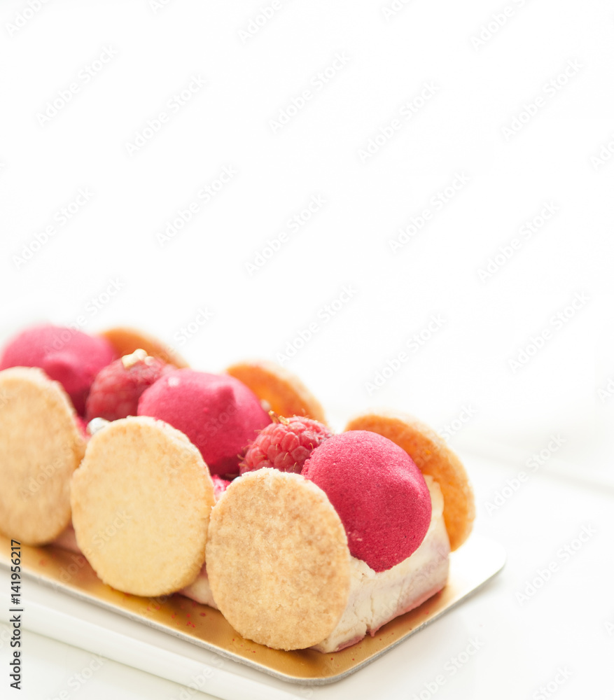 Close-up of vanilla raspberry cake. Close-up of vanilla raspberry cake.