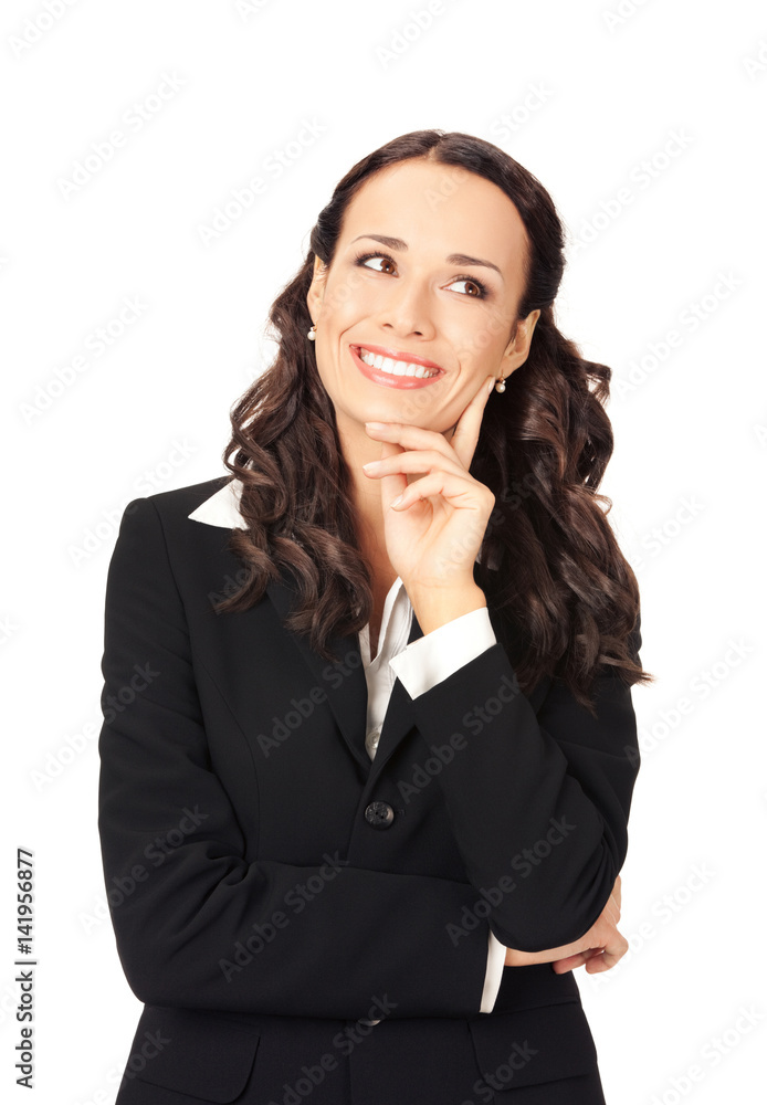 Thinking businesswoman, over white Thinking businesswoman, over white