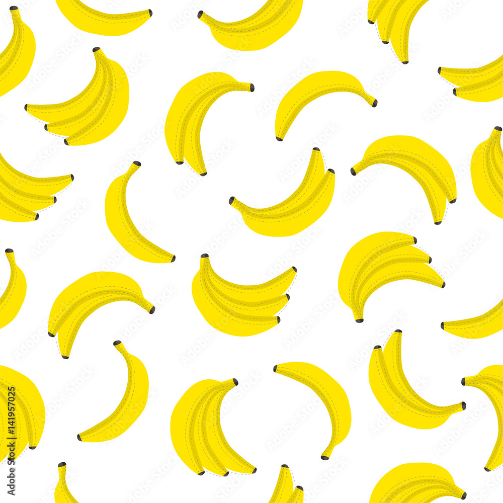 Banana vector seamless pattern. Bunches of fresh yellow bananas with dotted line around. Textile fabric print, wrapper, poster Banana vector seamless pattern. Bunches of fresh yellow bananas with dotted line around. Textile fabric print, wrapper, poster