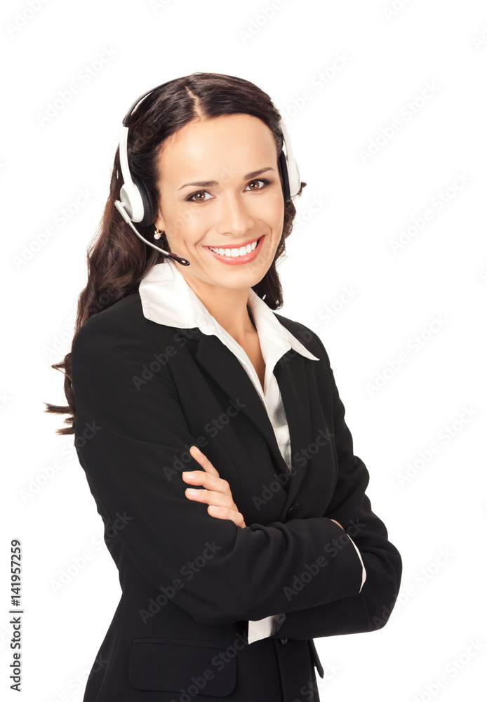 Support phone operator in headset, on white Support phone operator in headset, on white