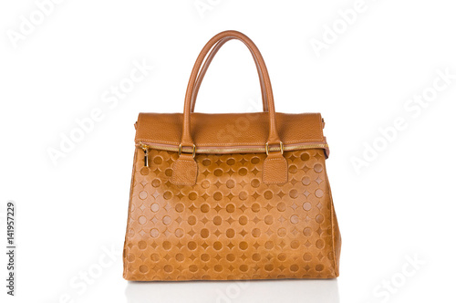 Leather woman handbag on white background