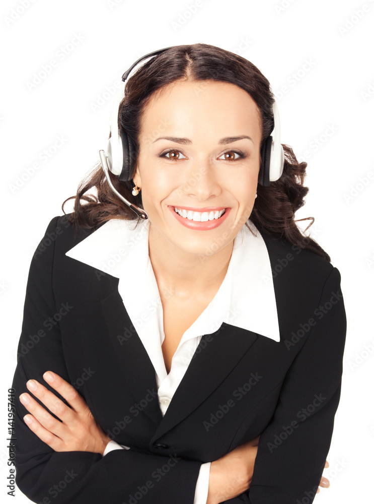 Support phone operator in headset, on white Support phone operator in headset, on white