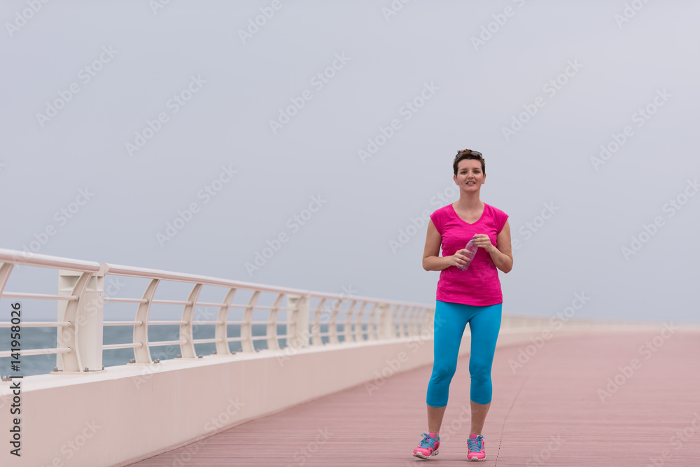 young woman after a successful training run young woman after a successful training run
