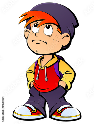 A mischievous red-haired boy. Gestures and emotions.