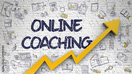 Online Coaching Drawn on White Brickwall. 3d.