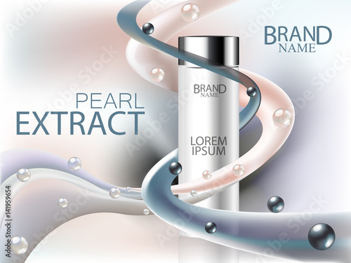 Cosmetic ads gold, black and silver concealers with cream waves on pastel color background. Face care, body care and skin cosmetic. Vector illustration.