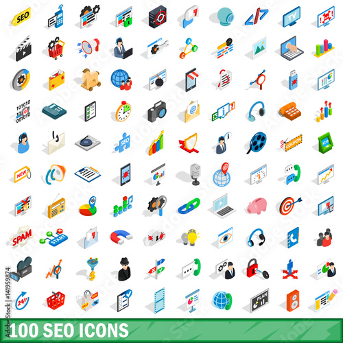 Wallpaper Mural 100 seo icons set, isometric 3d style Torontodigital.ca