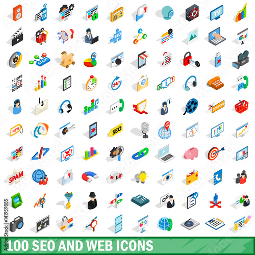 Wallpaper Mural 100 seo and web icons set, isometric 3d style Torontodigital.ca