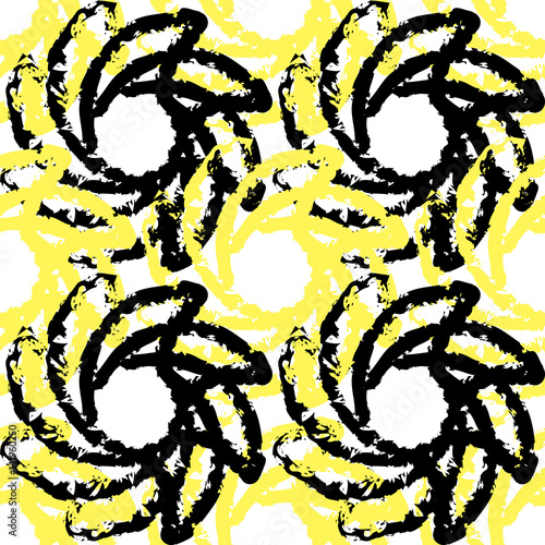 Seamless abstract pattern from large elements of black and yellow. Wallpapers and textiles.