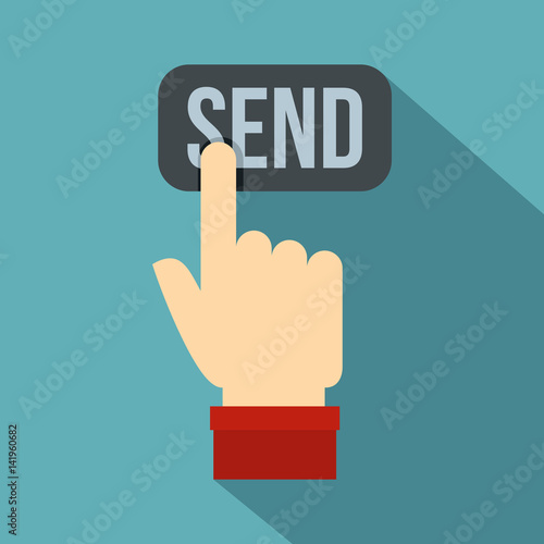 Send button and hand icon, flat style