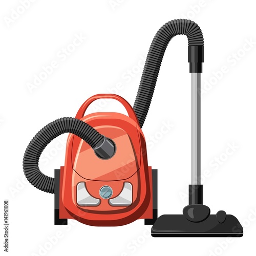 Red vacuum cleaner icon, cartoon style