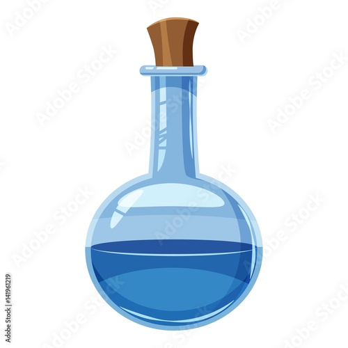Blue flask of potion icon, cartoon style
