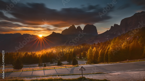 Idyllic mountain landscape towards the setting sun