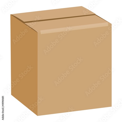 Brown sealed square box mockup, realistic style